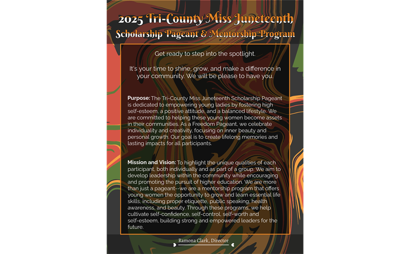 Tri-County Miss Juneteenth Scholarship Pageant & Mentorship Program